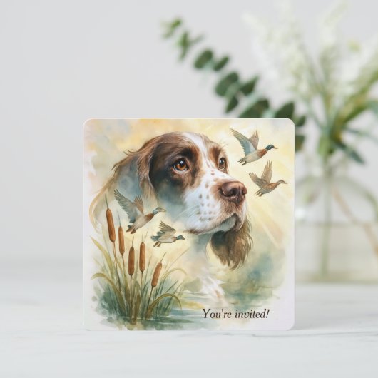 Birthday Party Springer Spaniel Dog With Cattails Kaart (Staand voorkant)