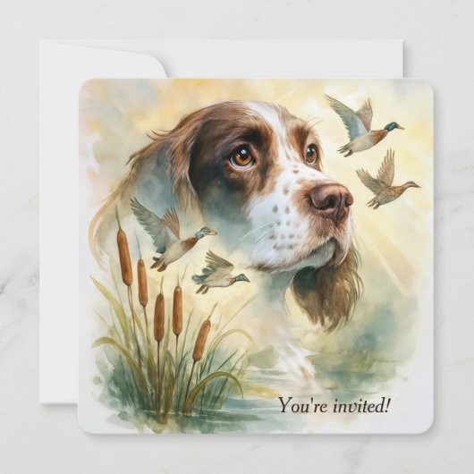 Birthday Party Springer Spaniel Dog With Cattails Kaart (Voorkant)