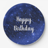 Birthday Party Star Galaxy on Blue Papieren Bordje (Voorkant)