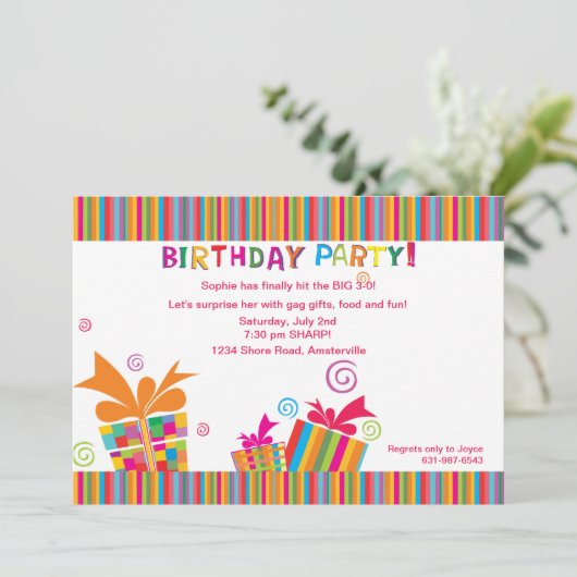 Birthday Party Stripes Kaart (Staand voorkant)