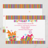 Birthday Party Stripes Kaart (Voorkant / Achterkant)