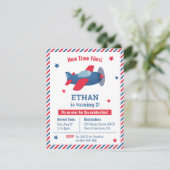 Birthday Party Stripes voor roodblauwe vliegtuigen Kaart (Staand voorkant)