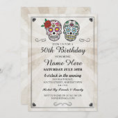 Birthday Party Sugar Skulls Invite Halloween Kaart (Voorkant / Achterkant)