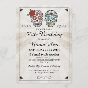Birthday Party Sugar Skulls Invite Halloween Kaart