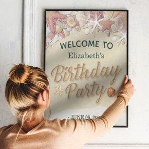 Birthday Party Summer Beach Starfish Zee Welcome Poster
