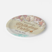 Birthday Party Summer Zee Beach Starfish Zee shell Papieren Bordje (Gekanteld)