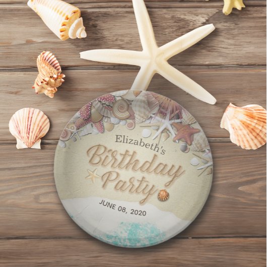 Birthday Party Summer Zee Beach Starfish Zee shell Papieren Bordje