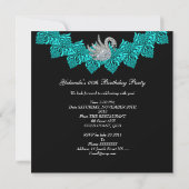 Birthday Party Swan Blauwgroen Blue Floral Black Kaart (Achterkant)