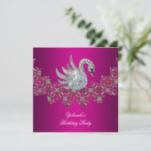 Birthday Party Swan roze Floral Black Kaart (Staand voorkant)