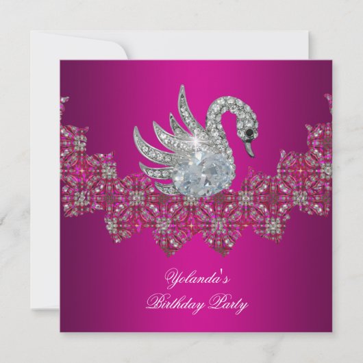 Birthday Party Swan roze Floral Black Kaart (Voorkant)