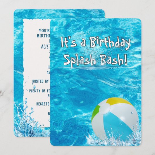 Birthday Party Swimming Pool Kaart (Voorkant / Achterkant)