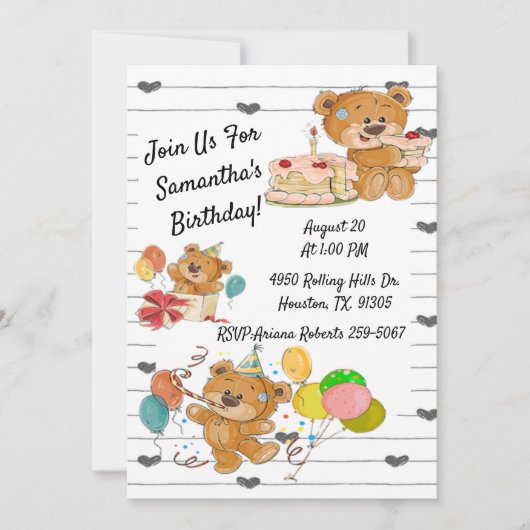 Birthday Party Teddy Bears Birthday Uitnodiging (Voorkant)
