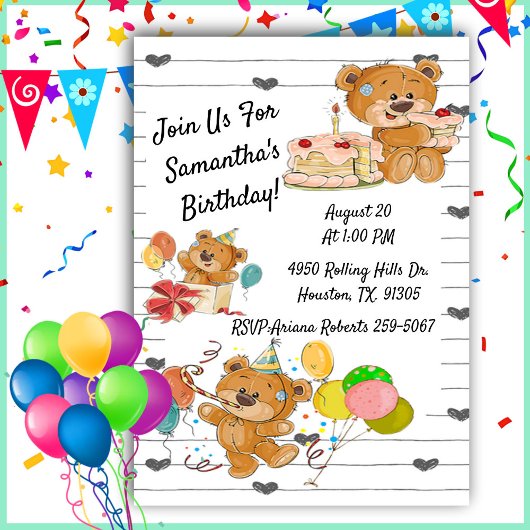 Birthday Party Teddy Bears Birthday Uitnodiging