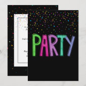 Birthday Party Text and Confetti Kaart (Voorkant / Achterkant)