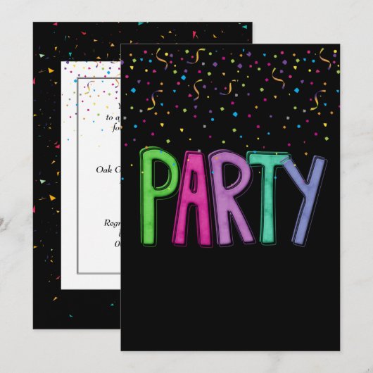 Birthday Party Text and Confetti Kaart (Voorkant / Achterkant)