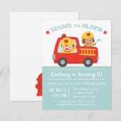 Birthday Party the Cute Dog and Boy Red Fire Truck Kaart (Voorkant / Achterkant)