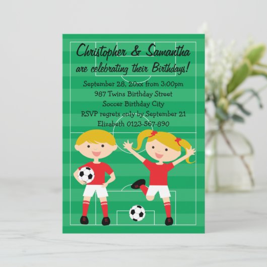 Birthday Party the Red and White Twins Kaart (Staand voorkant)