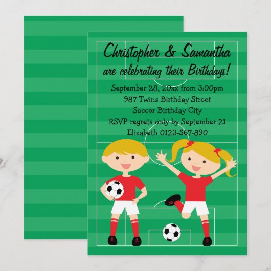 Birthday Party the Red and White Twins Kaart (Voorkant / Achterkant)