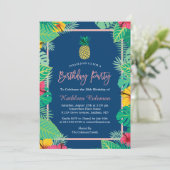 Birthday Party the Tropical Navy Blue Gold Pineapp Kaart (Staand voorkant)
