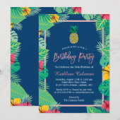 Birthday Party the Tropical Navy Blue Gold Pineapp Kaart (Voorkant / Achterkant)
