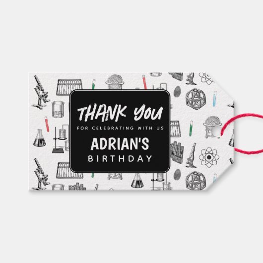 Birthday Party Theme Science Chemistry Scientist B Cadeaulabel (Voorkant (Horizontaal))