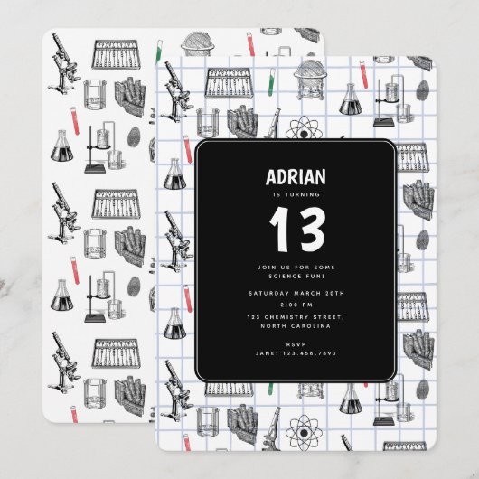 Birthday Party Theme Science Chemistry Scientist B Kaart (Voorkant / Achterkant)