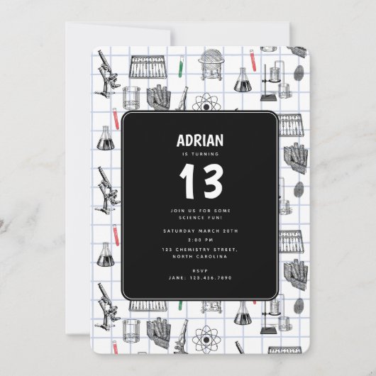 Birthday Party Theme Science Chemistry Scientist B Kaart (Voorkant)