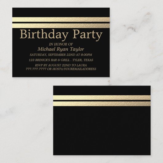 Birthday Party Ticket Chic Gold Foil Stripes (Voorkant / Achterkant)