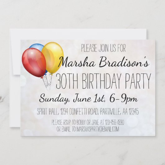 Birthday Party Time Balloons Kaart (Achterkant)