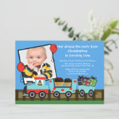 Birthday Party Train Photo Birthday Invitation Kaart (Staand voorkant)