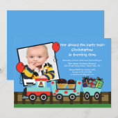 Birthday Party Train Photo Birthday Invitation Kaart (Voorkant / Achterkant)
