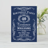 Birthday Party Trendy Navy Blue & White Typography Kaart (Staand voorkant)