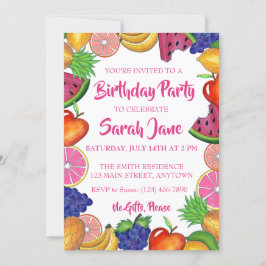 Birthday Party tropical Fruit Banana Watermelon Kaart