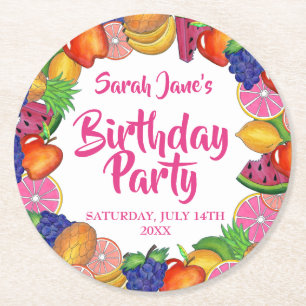 Birthday Party tropical Fruit Banana Watermelon Ronde Kartonnen Onderzetter