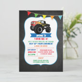 Birthday Party Truck Monster Smash Invite Kaart (Staand voorkant)