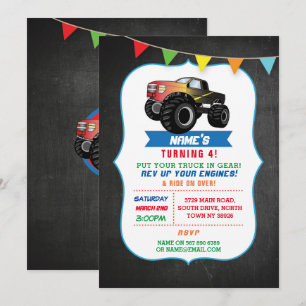 Birthday Party Truck Monster Smash Invite Kaart
