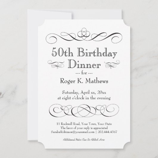 Birthday Party Turning 50 - Eat Drink en 50 Kaart (Achterkant)