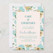 Birthday Party Turquoise Sunflower Checkerboard Kaart (Voorkant)