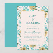 Birthday Party Turquoise Sunflower Checkerboard Kaart (Voorkant / Achterkant)