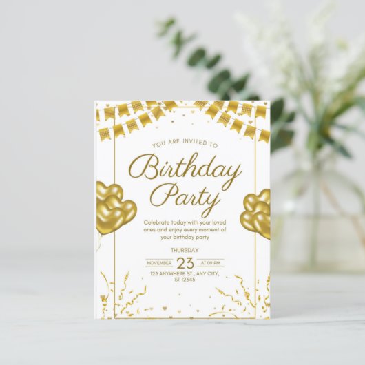 Birthday party-uitnodiging (Staand voorkant)