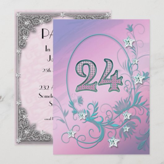 Birthday party uitnodiging 24 jaar oud (Voorkant / Achterkant)