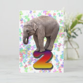 Birthday party uitnodiging 2, met gelukkige olifan (Staand voorkant)