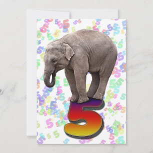 Birthday party uitnodiging 5, met gelukkige olifan