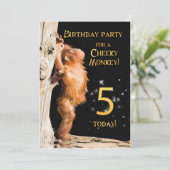 Birthday party uitnodiging 5, met orangutan (Staand voorkant)