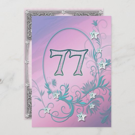 Birthday party uitnodiging 77 jaar oud (Voorkant / Achterkant)