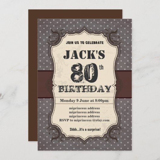 Birthday Party-uitnodiging, bruine kleur Kaart (Voorkant / Achterkant)