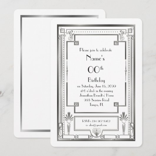 Birthday party-uitnodiging, geweldigGatsby, zilver Kaart (Voorkant / Achterkant)