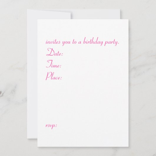Birthday party-uitnodiging kaart (Achterkant)