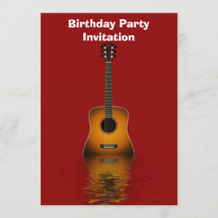 Birthday party-uitnodiging met akoestische gitaar kaart