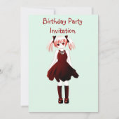 Birthday party uitnodiging met anime girl (Voorkant)